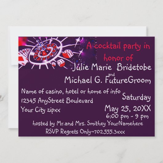 Cocktail Party Invitations Casino Gambling Thema Kaart (Voorkant)
