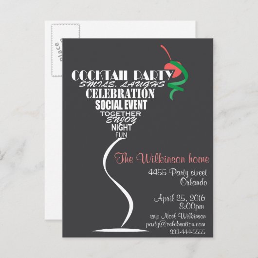 Cocktail Party-kaartontwerp Uitnodiging Briefkaart (Voorkant / Achterkant)