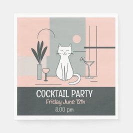 Cocktail party katten retro stijl kat simpel servet