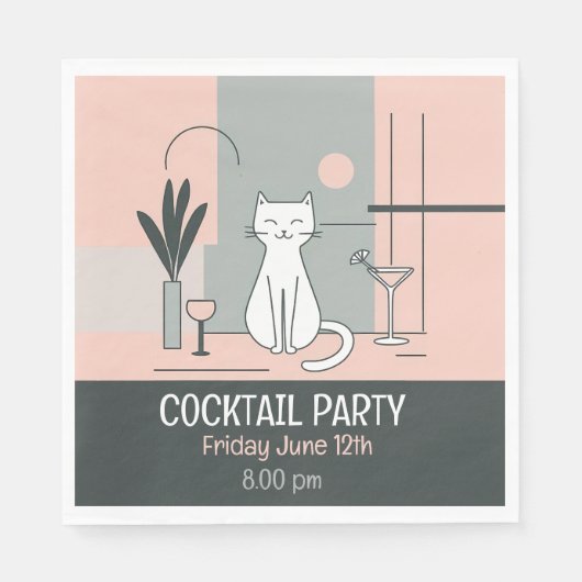 Cocktail party katten retro stijl kat simpel servet (Voorkant)