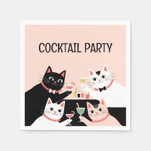 Cocktail party katten retro verfijnd servet (Voorkant)