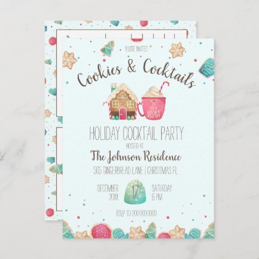 Cocktail Party Kerst Cookies Budget Uitnodiging (Voorkant / Achterkant)
