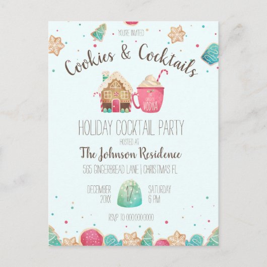 Cocktail Party Kerst Cookies Budget Uitnodiging (Voorkant)