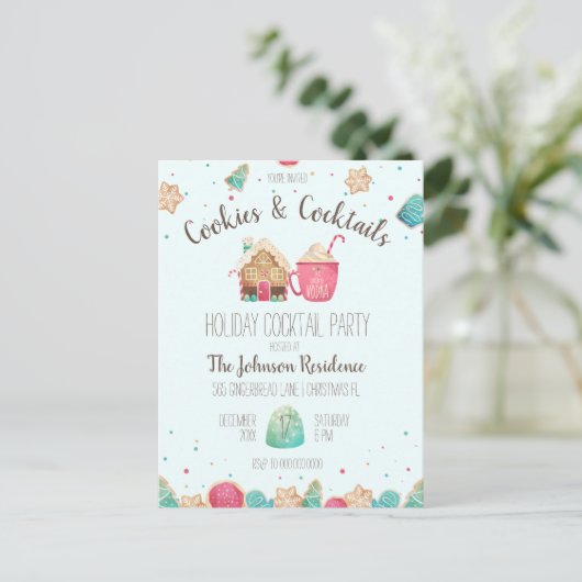 Cocktail Party Kerst Cookies Budget Uitnodiging (Staand voorkant)