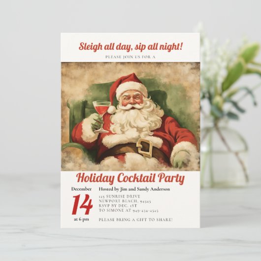 Cocktail Party Kerstfeest Kaart (Staand voorkant)