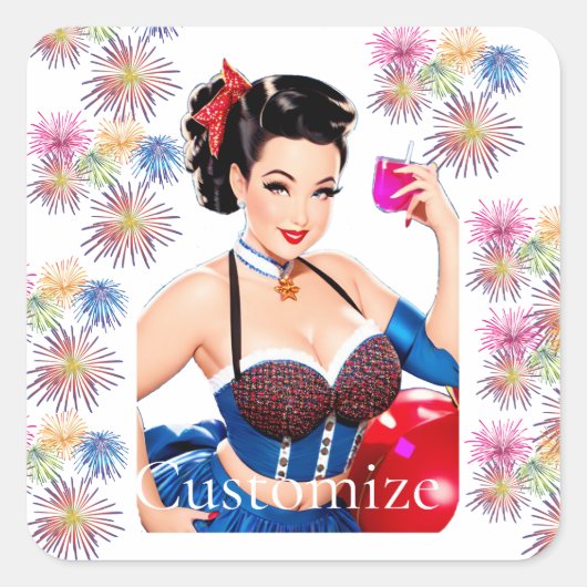 Cocktail Party Meisje Thunder_Cove Vierkante Sticker (Voorkant)