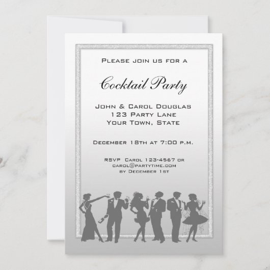 Cocktail Party, People Silhouette Invitation Kaart (Voorkant)