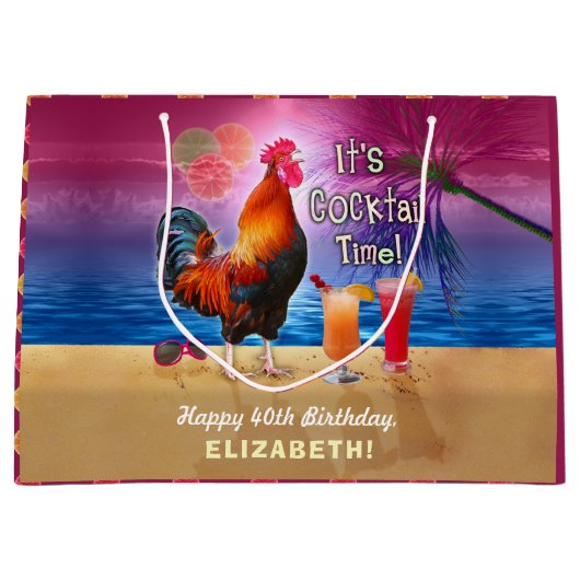 Cocktail Party Tropical Rooster Funny Birthday Groot Cadeauzakje (Voorkant)