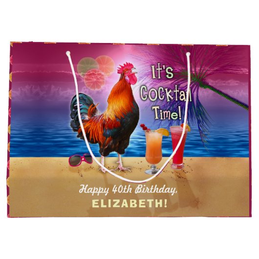Cocktail Party Tropical Rooster Funny Birthday Groot Cadeauzakje (Achterkant)