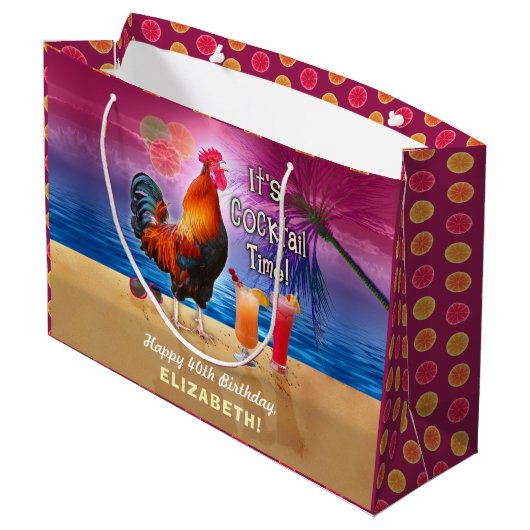 Cocktail Party Tropical Rooster Funny Birthday Groot Cadeauzakje (Achterkant Gekanteld)