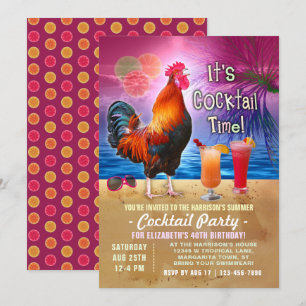 Cocktail Party Tropical Rooster Funny Birthday Kaart