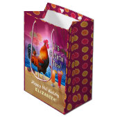Cocktail Party Tropical Rooster Funny Birthday Medium Cadeauzakje (Voorkant Gekanteld)