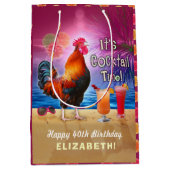 Cocktail Party Tropical Rooster Funny Birthday Medium Cadeauzakje (Voorkant)