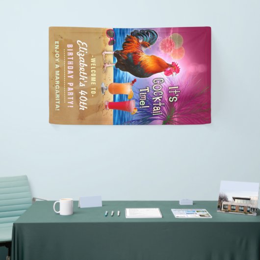 Cocktail Party Tropical Rooster Funny Birthday Spandoek (Beurs)