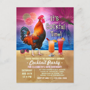 Cocktail Party Tropical Rooster Funny Birthday Uitnodiging Briefkaart