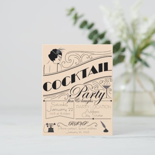 Cocktail party-uitnodiging kaart (Staand voorkant)