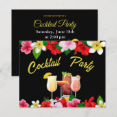 Cocktail Party uitnodiging Tropische bloemen uitno (Voorkant / Achterkant)