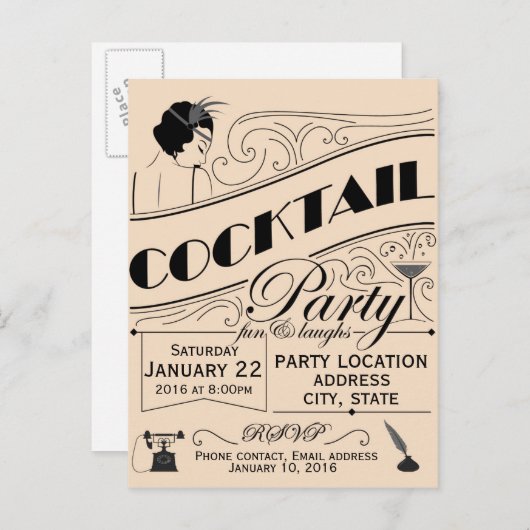 Cocktail party-uitnodiging uitnodiging briefkaart (Voorkant / Achterkant)