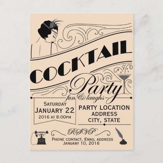 Cocktail party-uitnodiging uitnodiging briefkaart (Voorkant)
