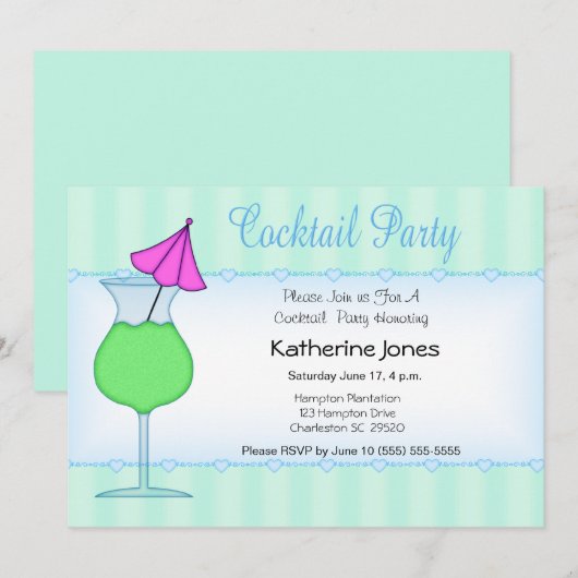 Cocktail Party uitnodigingen. Kaart (Voorkant / Achterkant)
