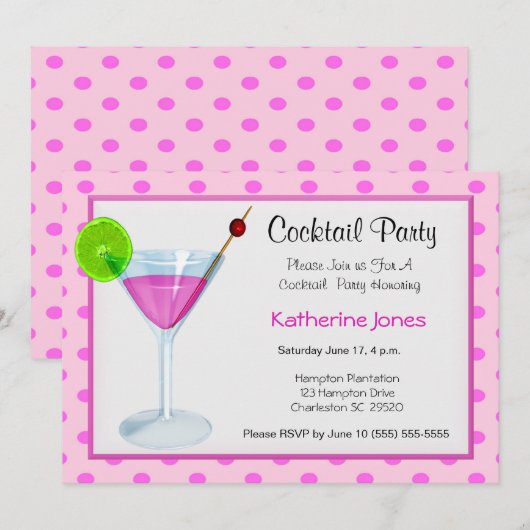 Cocktail Party uitnodigingen. Kaart (Voorkant / Achterkant)