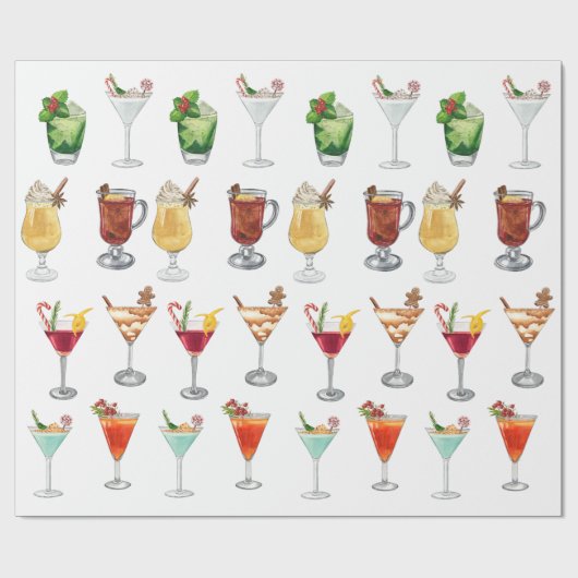 Cocktail Party Vakantie Kerstmis Waterverf Cadeaupapier (Vlak)