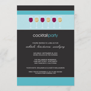 Cocktail Party Wine Glass Invitation (aqua) Kaart