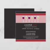 Cocktail Party Wine Glass Invitation (rood) Kaart (Voorkant / Achterkant)
