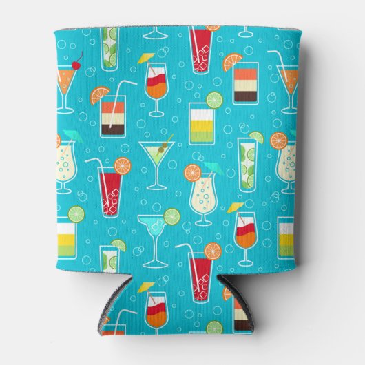 Cocktail Pattern op Blauwgroen achtergrond Blikjeskoeler (Voorkant)