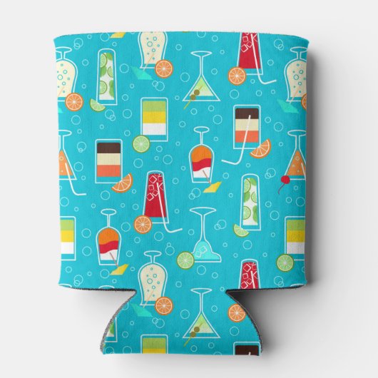 Cocktail Pattern op Blauwgroen achtergrond Blikjeskoeler (Achterkant)