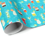 Cocktail Pattern op Blauwgroen achtergrond Cadeaupapier (Rol Hoek)