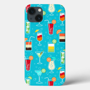 Cocktail Pattern op Blauwgroen achtergrond iPhone 13 Hoesje