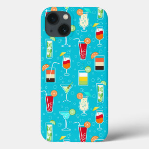 Cocktail Pattern op Blauwgroen achtergrond iPhone 13 Hoesje