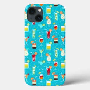 Cocktail Pattern op Blauwgroen achtergrond iPhone 13 Hoesje