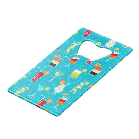 Cocktail Pattern op Blauwgroen achtergrond Creditkaart Flessenopener (Achterkant Gekanteld)