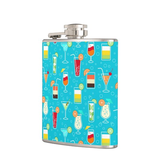 Cocktail Pattern op Blauwgroen achtergrond Heupfles (Links)