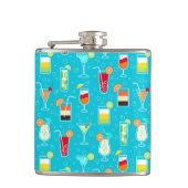 Cocktail Pattern op Blauwgroen achtergrond Heupfles (Voorkant)