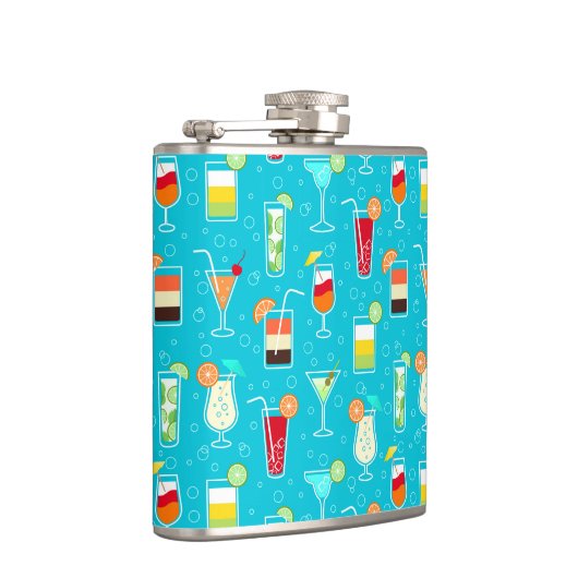 Cocktail Pattern op Blauwgroen achtergrond Heupfles (Rechts)