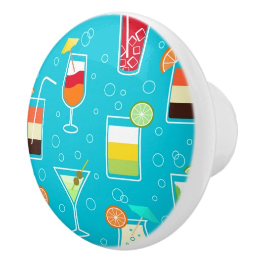 Cocktail Pattern op Blauwgroen achtergrond Keramische Knop (Rechts)