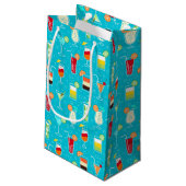 Cocktail Pattern op Blauwgroen achtergrond Klein Cadeauzakje (Achterkant Gekanteld)
