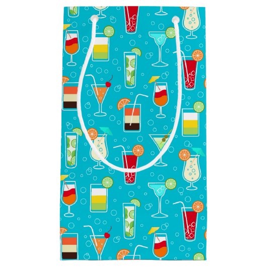 Cocktail Pattern op Blauwgroen achtergrond Klein Cadeauzakje (Voorkant)