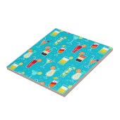 Cocktail Pattern op Blauwgroen achtergrond Tegeltje (Zijkant)