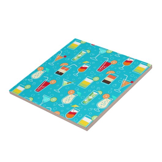 Cocktail Pattern op Blauwgroen achtergrond Tegeltje (Zijkant)