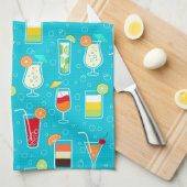 Cocktail Pattern op Blauwgroen achtergrond Theedoek (Quarter Fold)