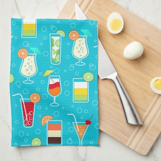 Cocktail Pattern op Blauwgroen achtergrond Theedoek (Quarter Fold)