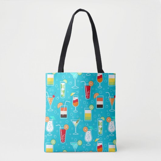 Cocktail Pattern op Blauwgroen achtergrond Tote Bag (Voorkant)