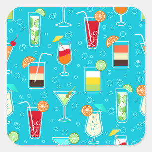 Cocktail Pattern op Blauwgroen achtergrond Vierkante Sticker