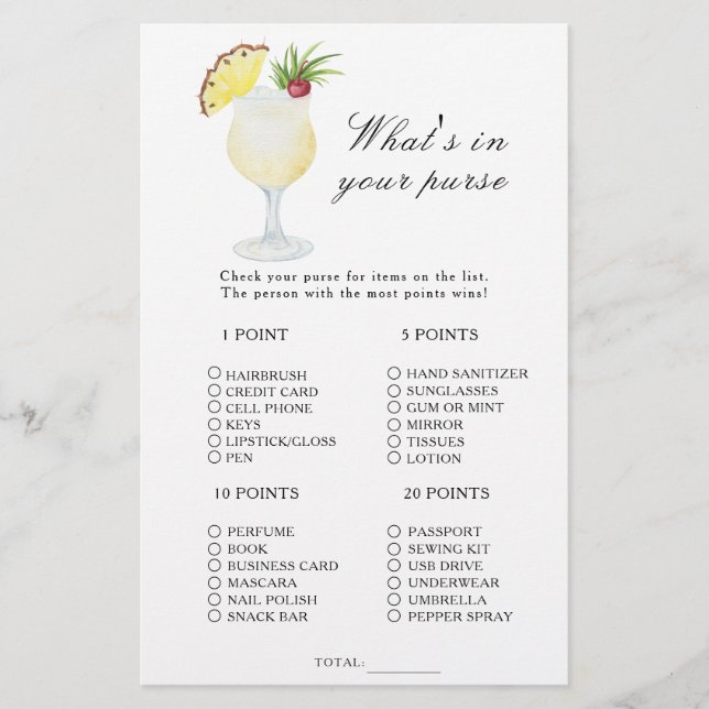 Cocktail Pineapple - What's in your purse game (Voorkant)