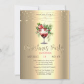 Cocktail Poinsettia String Lights Gold Christmas Kaart (Voorkant)