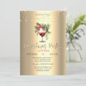 Cocktail Poinsettia String Lights Gold Christmas Kaart (Staand voorkant)